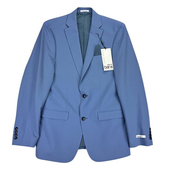 Bar III Mens Slim Fit Wool Blend Power Stretch Suit Jacket Light Blue 38L